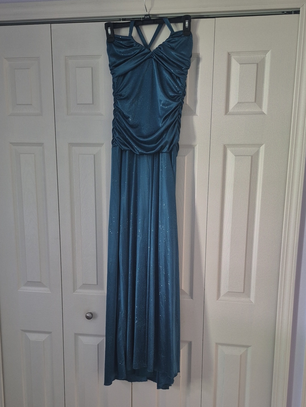 Teal satin tango dress